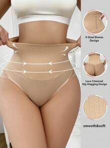 SHEIN Women's High Waist Lace Thong, Slimming Shapewear Bottom - Apricot - View 2