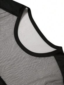 DSELFIQUE Men's Solid Color Mesh Splice Round Neck Short Sleeve Casual T-Shirt - Black - View 8