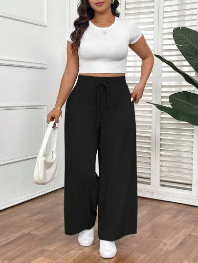 SHEIN Frenchy Women's Plus Size Green Casual Basic Style Fashion Pants, Practical Pocket Design, Spring/Summer New Collection,Summer Pants