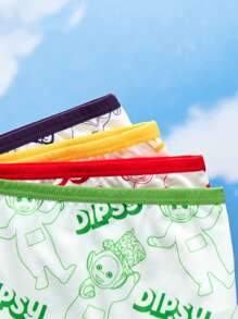 Teletubbies X SHEIN Tween Girl Cartoon Print Contrast Trim Base Layer Panties - Multicolor - View 3