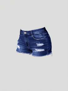 SHEIN Girlism Teen Girls Y2K Spring Summer Break Solid Washed Low Waist Ripped Raw Hem Denim Jeans Mini Shorts,Summer Boho Beach Concert Rave Festival Outfits