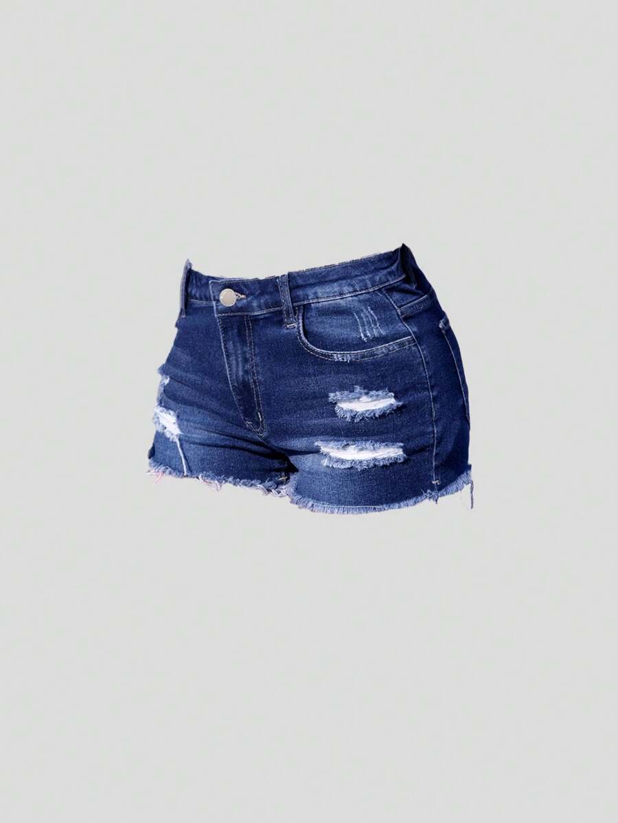 SHEIN Girlism Teen Girls Y2K Spring Summer Break Solid Washed Low Waist Ripped Raw Hem Denim Jeans Mini Shorts,Summer Boho Beach Concert Rave Festival Outfits