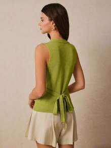 Poéselle 女士金属外壳V领无袖薄款开衫 - 綠色 - 查看 2