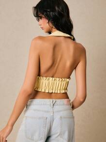 Poéselle 女士性感露背吊带短款上衣，夏季 - 黃色 - 查看 2