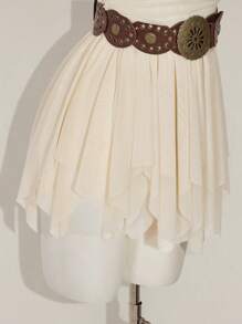 SHEIN ICON Vestito corto a tubo plissettato in colore unito con orlo asimmetrico, in stile vintage hippie da donna, adatto per uscire, in stile western e boho, di anni 2000