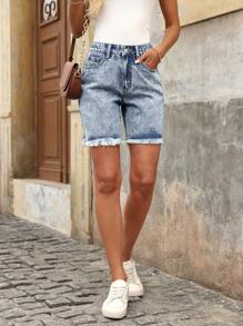 EMERY ROSE Women's Loose-Fit Pockets Frayed Hem Casual Denim Shorts - Blue - View 7