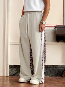 SWAVVY Pantalones casuales rectos de punto de corte holgado con parches para hombres, para moda y uso diario