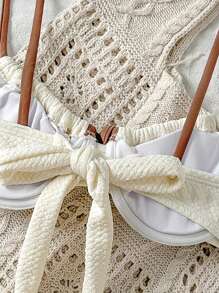 Sweetra 女士度假海滩拼色荷叶边泳衣上衣