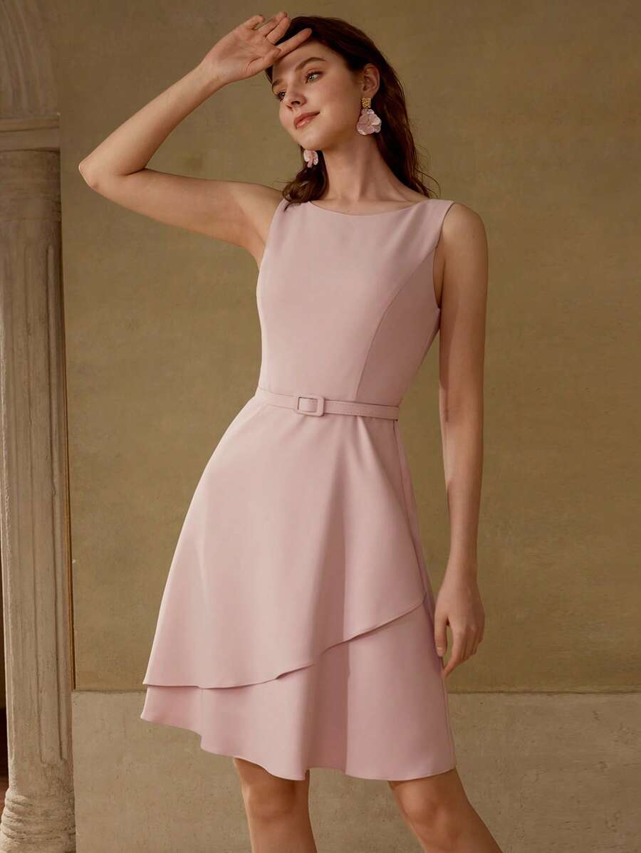 MOTF Classy 系腰带拉链连衣裙 - 粉色 - 查看 1