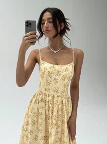 Aloruh Women's Ditsy Floral Sling A-Line Waist Dress For Spring & Summer - Multicolor - View 6