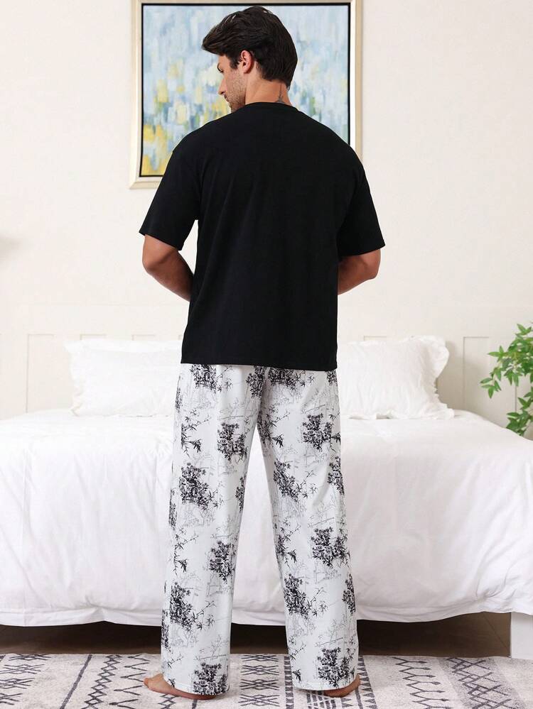 Summer Solid Color T-Shirt Paired With Multicolor Men's Pajama Set