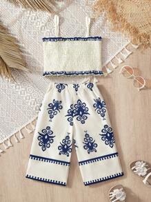 Travachic KIDS Babygirl 夏季可爱花卉印花吊带背心和裤子套装 - 彩色 - 查看 2