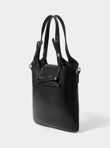 SHECARRY 女士时尚顶部提手包，配有翻盖和金属链 - 黑色 - 查看 2