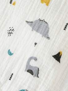 SHEIN Baby Boy Button Detail Tee & Dinosaur Print Overall Romper Set - Blue and White - View 3