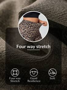 SHEIN Essnce Plus Size Women Leopard Print Soft & Stretchy Denim Leggings, Summer - Brown - View 7