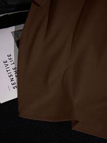 SHEIN PETITE Áo thun nữ cổ tròn tay ngắn màu trơn, mùa hè - màu nâu - Xem 4