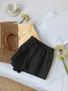 Comfortcana 2 chiếc quần short sọc vải lanh cho nữ - Màu vàng - Xem 4