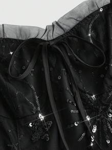 ROMWE Goth 音乐节派对服装，女式串珠刺绣修身 A 字连衣裙