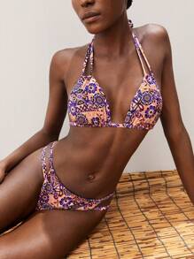 Maija Women Neck Halter Swimsuit Set With Triangle Bikini Bottoms - Multicolor - View 6