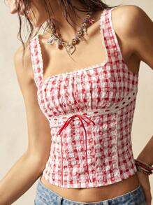 Bohemela Boho Square Neck Form-Fitting Cropped Women Top For Summer BOHO Music Festival, Easter - Red - View 5