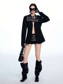 LYSMO Black Eyelet Studded Suit Set - Spring/Summer - Party/Y2K In Fall/Winter - Black - View 5