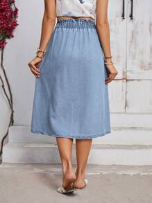 EMERY ROSE Women's Denim Ruffle Hem Pocketed Casual Mini Skirt - Light Wash - View 2