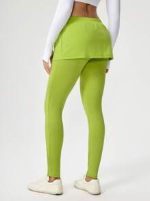 Hanevo Women's Mock Layered Ruched Tight Waist Yoga Pants Sportwear Legging For Daily Wear - Green - View 2