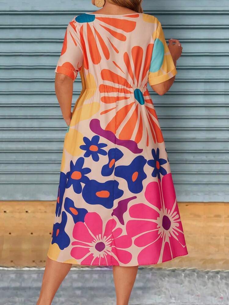 Plus Size V-Neck Short Sleeve Casual Summer Dress Vacation Outfit For Women Summer Outfits For Women,Boho Women's Clothing