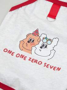 one one zero seven 主人与宠物搭配，可爱字母和图案印花宠物背心，带皮带扣，夏季图案背心，红色和灰色