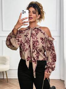 SHEIN Clasi Plus size kvinnor rosa tryck, minimalistisk, dagligt slitage skjorta med öppen krage - Multifärgad - Visa 1