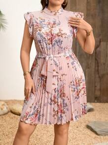 SHEIN Clasi Abito da donna di grandi dimensioni con stampa floreale, senza schiena e senza maniche, per l'estate. Adatto come abito da cerimonia per matrimoni, abito rosa, abito da spiaggia, abito per l'ufficio, abito floreale, abito casual, abito vintage, abito con volant - Multicolore - Visualizzare 5