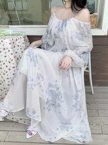 DAZY Vestido de manga larga con estampado floral elegante para mujer, primavera/verano