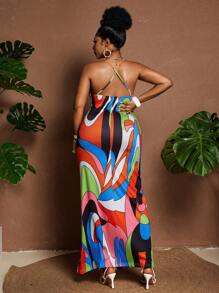 Maweii Plus Size Women's Streamlined Printed Bright Color Camisole Dress - Multicolor - View 2