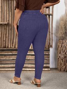 EMERY ROSE Plus Size Women Elastic Waist Pockets Casual Skinny Jeans - Purple - View 2