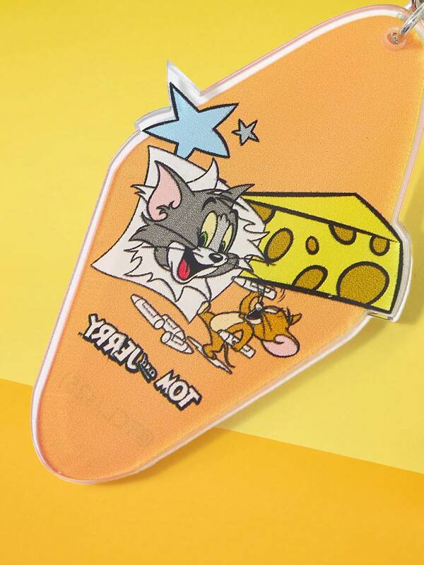 TOM & JERRY X SHEIN 1pc Cute Cartoon Cheese Pattern Acrylic Keychain
