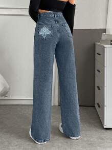 RueChic Casual Washed Minimalist Versatile Straight-Leg Jeans - Medium Wash - View 2