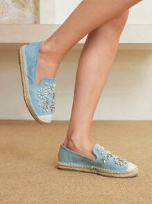 Styleloop Cuccoo Turquoise Beaded Diamonte Rope Sole Fisherman Flat Shoes For Women - Ice Water - View 9