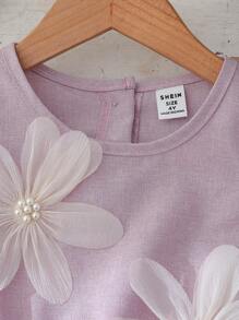 SHEIN Conjunto de monos elegantes y de moda para niñas, incluye top de tirantes sin mangas con detalles fruncidos y pantalones cortos de pierna ancha, mameluco elegante para niñas - Rosa vieja - Ver 5