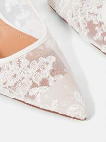 CUCCOO HITCHD 女士尖头蕾丝刺绣高跟鞋，优雅浪漫白色女士浅口鞋，新娘婚礼场合高跟鞋 - 白色 - 查看 12