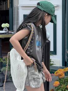 Dazy Kids Tween Girl T-Shirt, Fall Collection - Dark Grey - View 5