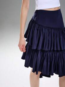 LYSMO Asymmetrical Pleated Blue Skirt, Fashionable For Summer - Navy Blue - View 9