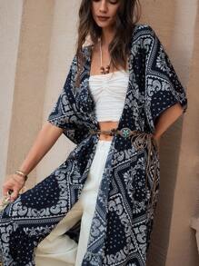 SHEIN LUNE Mùa hè mới Phong cách đồng quê miền Tây nước Mỹ Áo dài in họa tiết hoa đen Bohemian Ngày của Mẹ Áo boho Boho Chic Kỳ nghỉ - màu đen - Xem 5