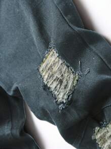 Manfinity Homme 大码男士口袋破洞紧身休闲牛仔裤，百搭 - 深色水洗藍 - 查看 1