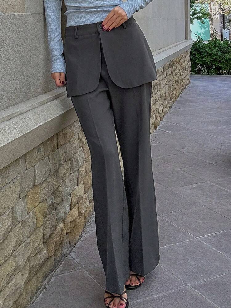 1pc Casual Solid Color 2 In 1 Design Pants
