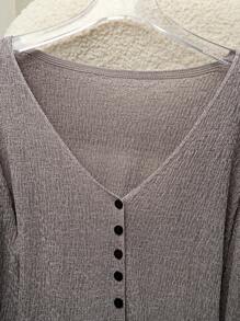 Franclia 女士休闲半透视V领开衫，春夏 - 深灰色 - 查看 4