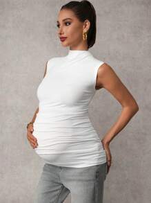 MaterniChic 优雅纯色立领聚拢修身孕妇背心，夏季