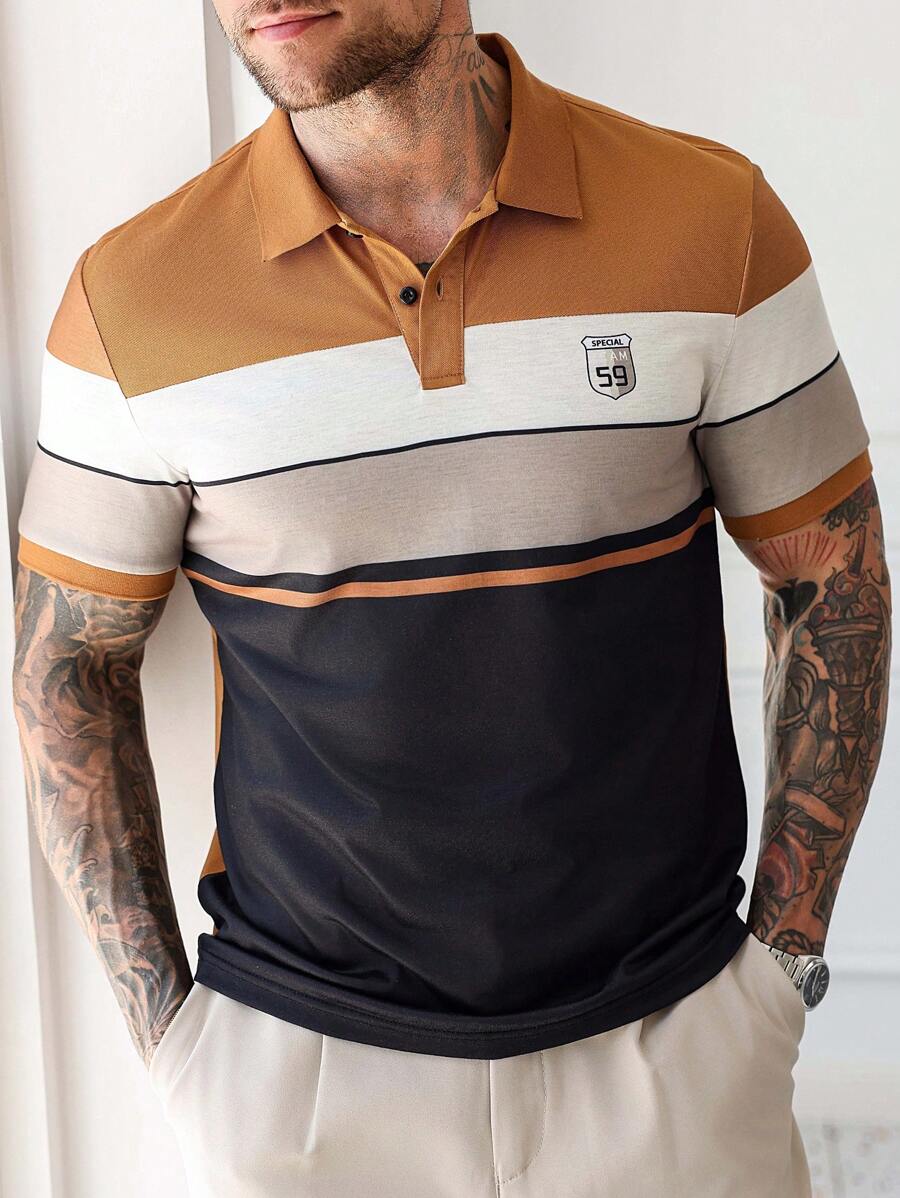 Manfinity Homme Men's Casual Colorblock Short Sleeve Polo Shirt, Summer ...