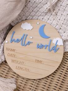 SHEIN Newborn Baby Milestone Wooden Plaque Decor, "Hello World" Infant Birth Announcement Sign - Multicolor - View 3