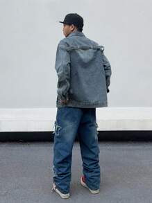 Manfinity EMRG Men's Loose Casual Denim Jacket With Dropped Shoulders - Blue - View 7
