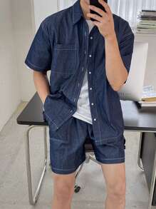 DAZY Men's Solid Blue Shirt Set, Summer - Blue - View 1